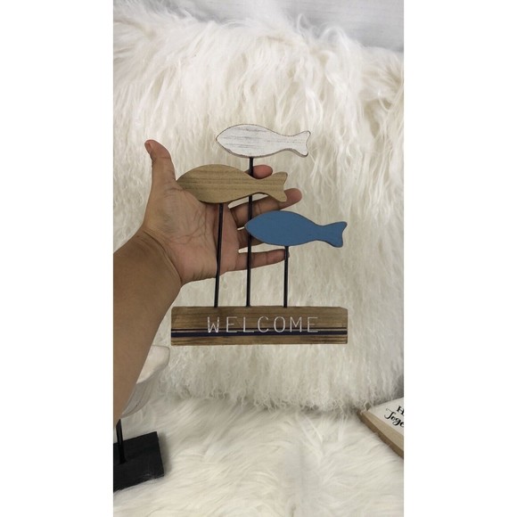 NEW - 5 set Decor Home Wood Sea, Beach, Fish, Decor Tabletop Home Office - Picture 9 of 13